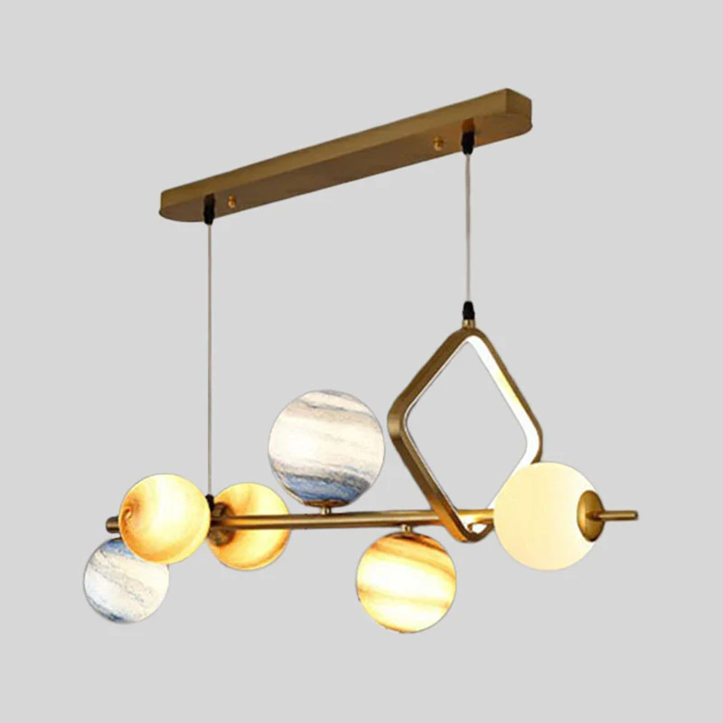 Nordic Planet hanglamp glas--lood 7-kops eetkamerkroonluchter goud Clearhalo