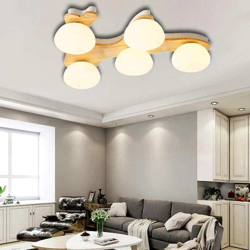 Nordic stijlvolle ovale plafondmontage licht melkglas houten plafondarmatuur voor studeerkamer Clearhalo