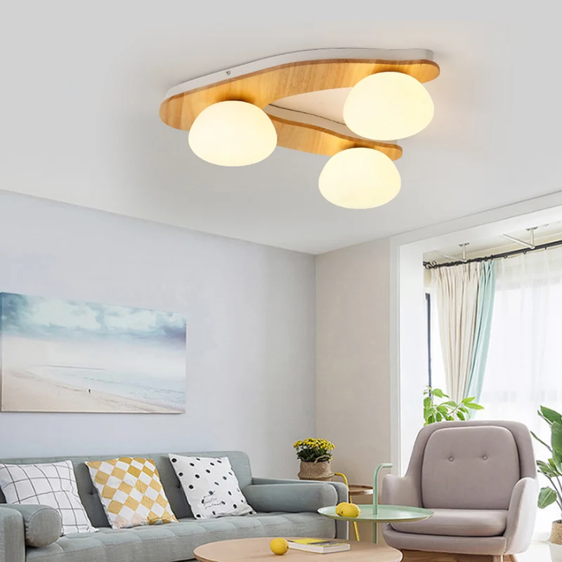 Nordic stijlvolle ovale plafondmontage licht melkglas houten plafondarmatuur voor studeerkamer Clearhalo