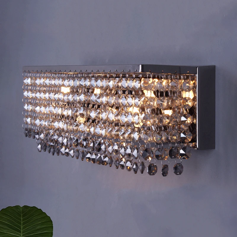 Octagon Crystal Chrome Wandlamp Rechthoekig 3/4 Lampen Eigentijds Schansverlichtingsarmatuur Clearhalo
