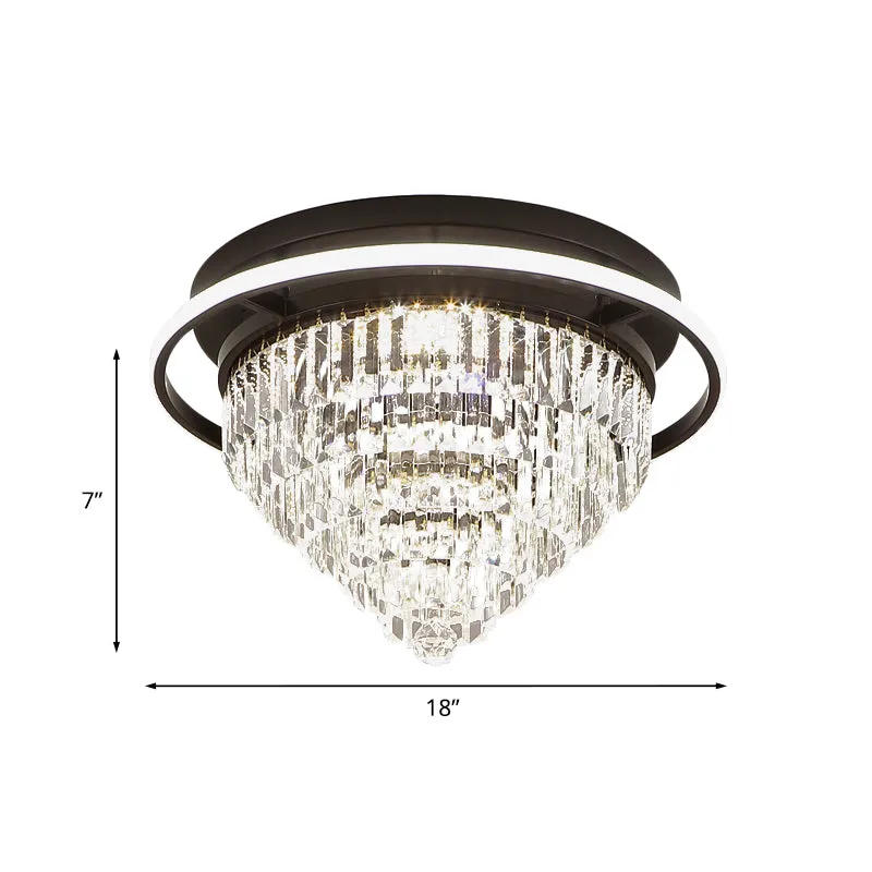 Omgekeerde kegel slaapkamer inbouwlamp Eenvoudig kristallen prisma Zwarte LED dichtbij plafondlamp met Halo-ring Clearhalo