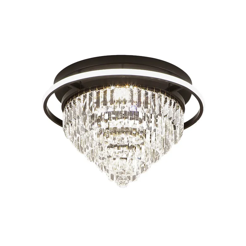 Omgekeerde kegel slaapkamer inbouwlamp Eenvoudig kristallen prisma Zwarte LED dichtbij plafondlamp met Halo-ring Clearhalo