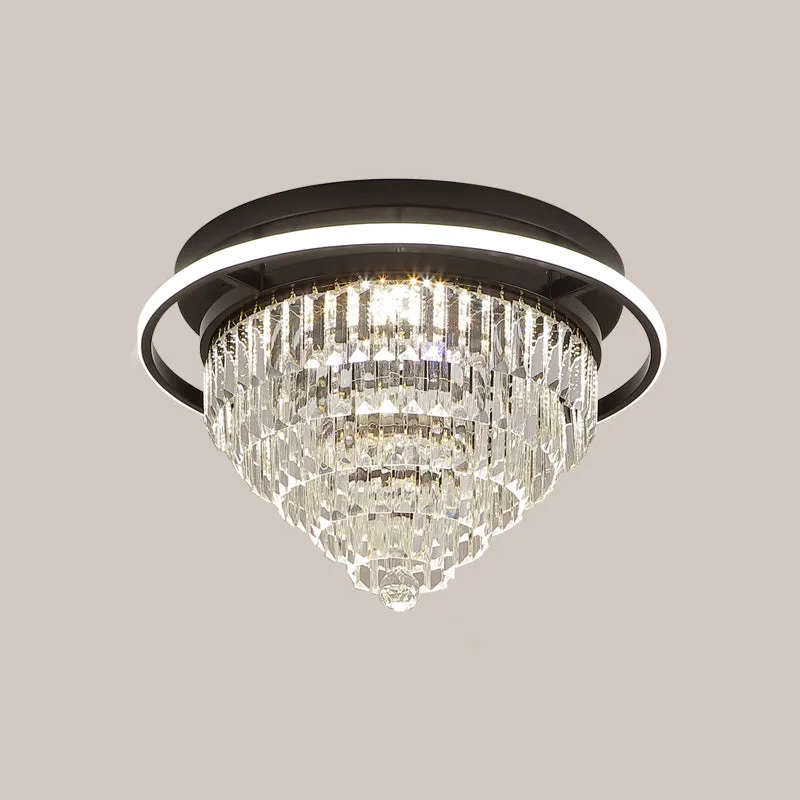 Omgekeerde kegel slaapkamer inbouwlamp Eenvoudig kristallen prisma Zwarte LED dichtbij plafondlamp met Halo-ring Clearhalo