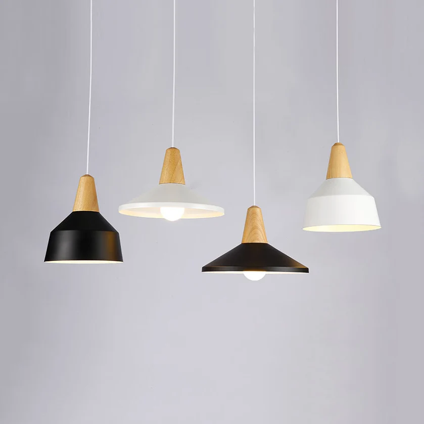 One Head Suspension Light Scandinavische stijlvolle hanglamp van aluminium en hout voor studeerkamer Clearhalo