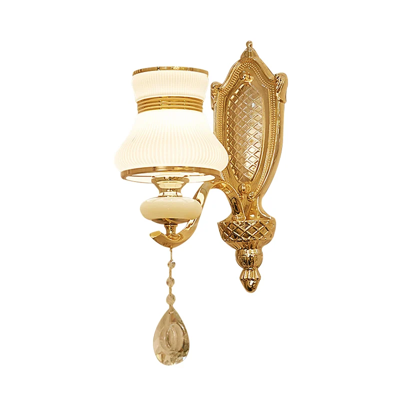 Opaal glazen bel wandlamp retro 1/2 lampen hal LED wandkandelaar verlichting messing met heldere kristallen druppel Clearhalo