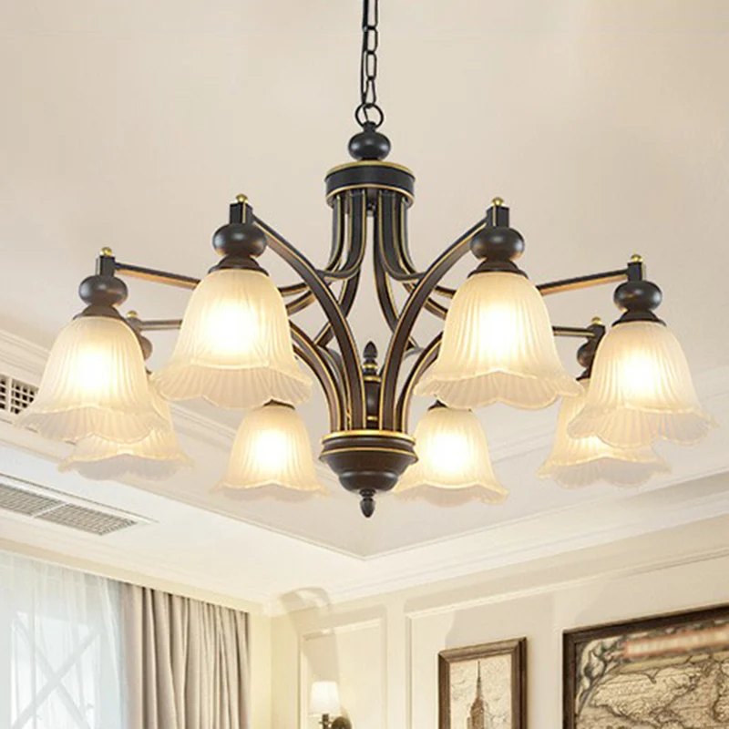 Opaal glazen bloemkroonluchter licht retro woonkamer hanglamp zwart Clearhalo