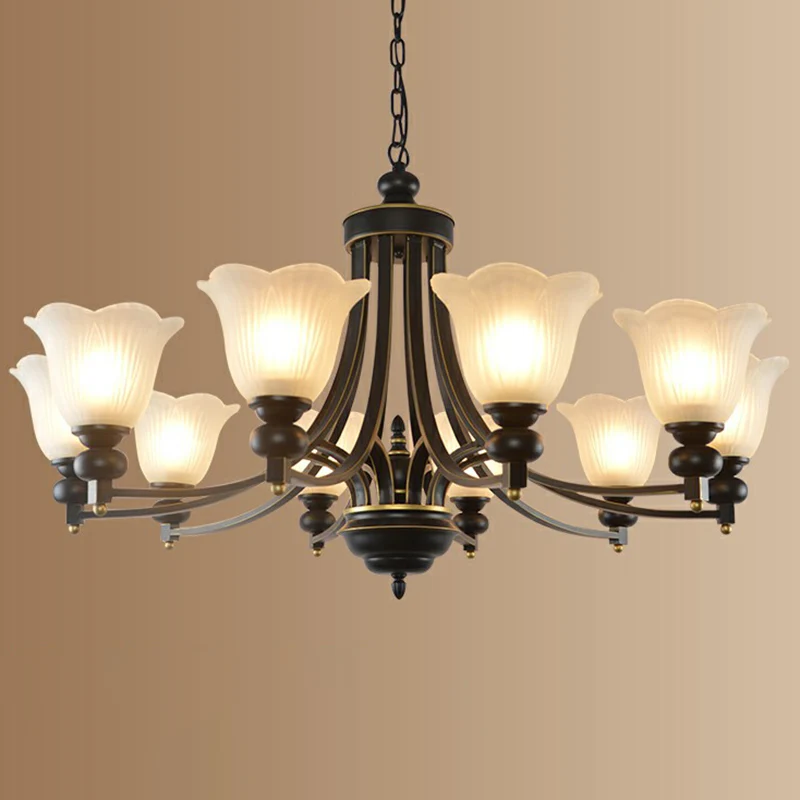 Opaal glazen bloemkroonluchter licht retro woonkamer hanglamp zwart Clearhalo
