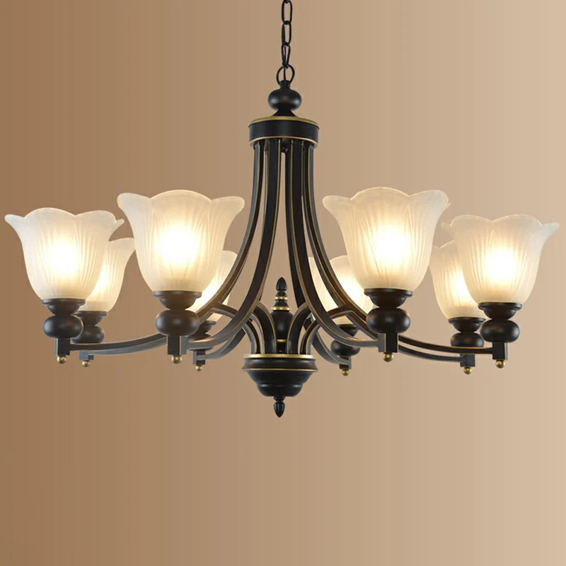 Opaal glazen bloemkroonluchter licht retro woonkamer hanglamp zwart Clearhalo