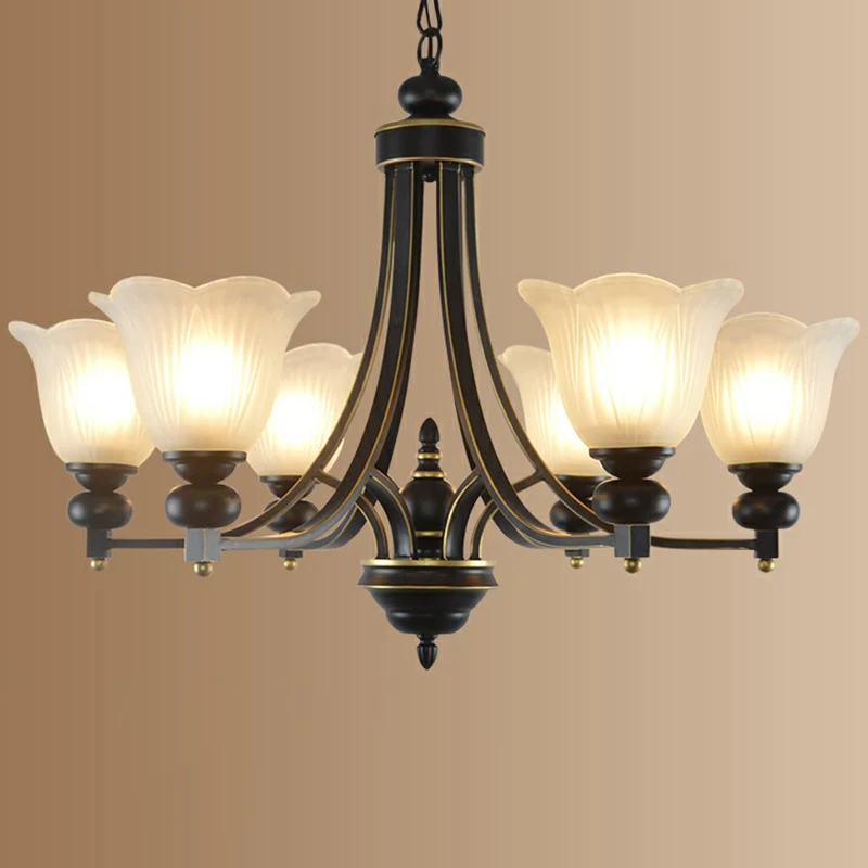 Opaal glazen bloemkroonluchter licht retro woonkamer hanglamp zwart Clearhalo