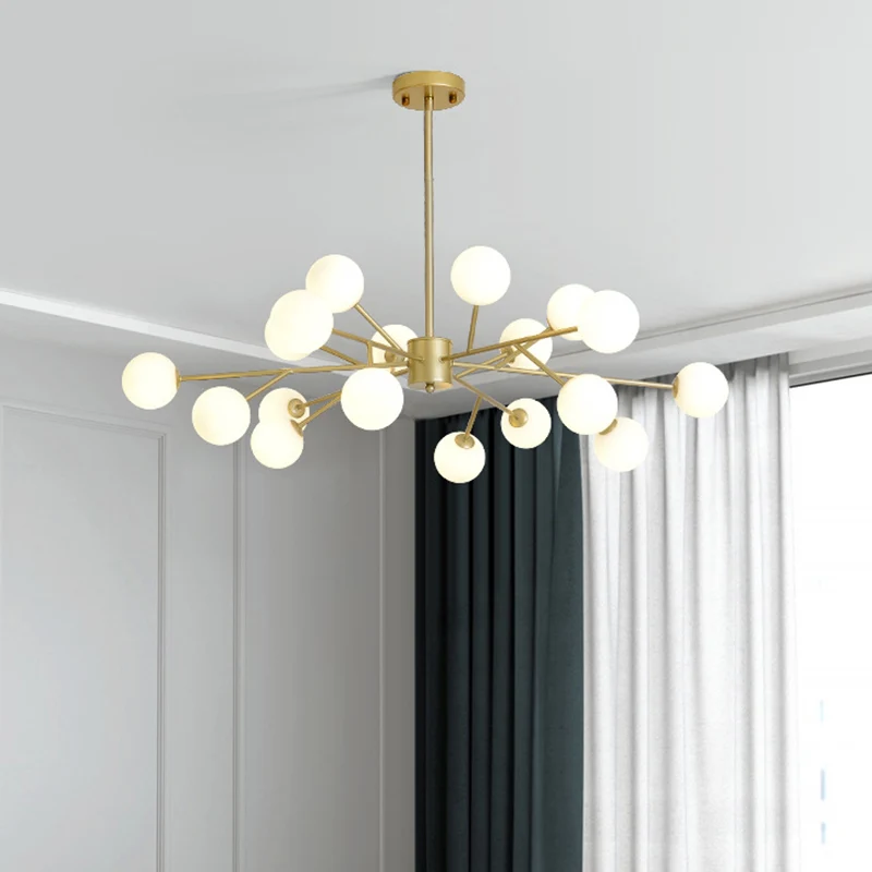 Opaal glazen bol druppel hanger moderniteit gouden kroonluchter verlichtingsarmatuur voor woonkamer Clearhalo