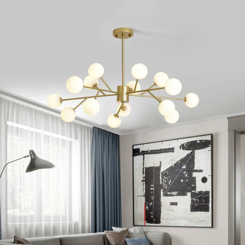 Opaal glazen bol druppel hanger moderniteit gouden kroonluchter verlichtingsarmatuur voor woonkamer Clearhalo