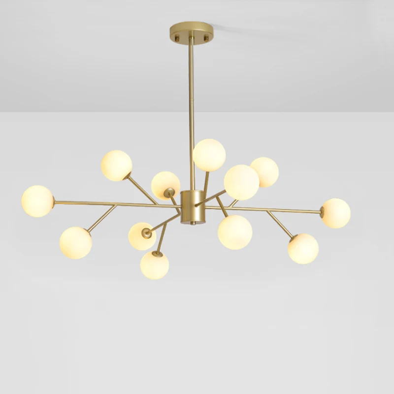 Opaal glazen bol druppel hanger moderniteit gouden kroonluchter verlichtingsarmatuur voor woonkamer Clearhalo