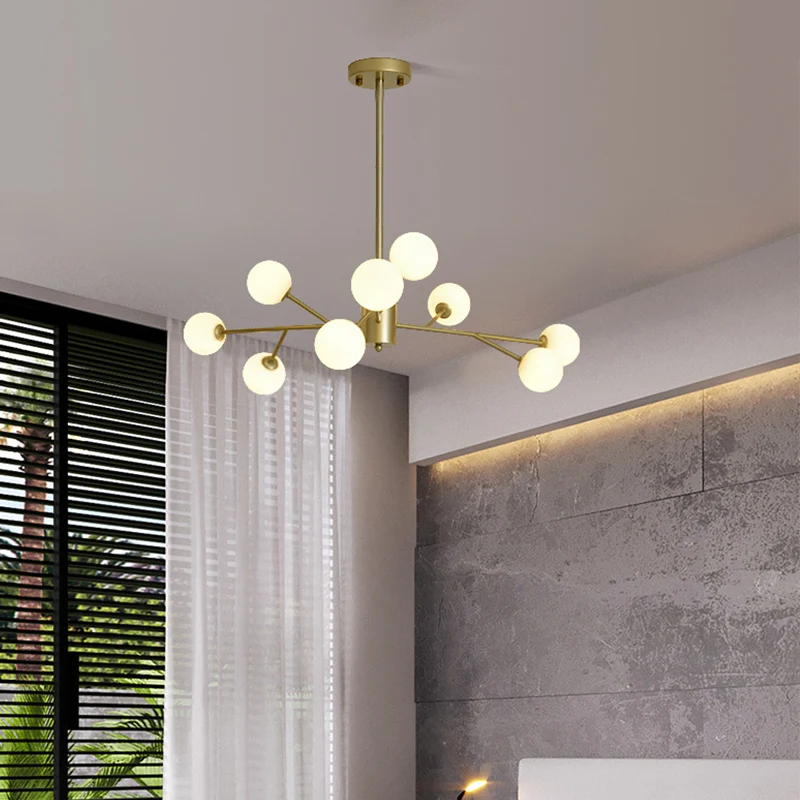 Opaal glazen bol druppel hanger moderniteit gouden kroonluchter verlichtingsarmatuur voor woonkamer Clearhalo