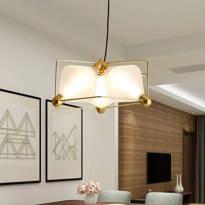 Opaal glazen diamanten plafondkroonluchter eigentijds 3 lampen gouden LED hangende plafondlamp met frame warm/wit licht Cl...