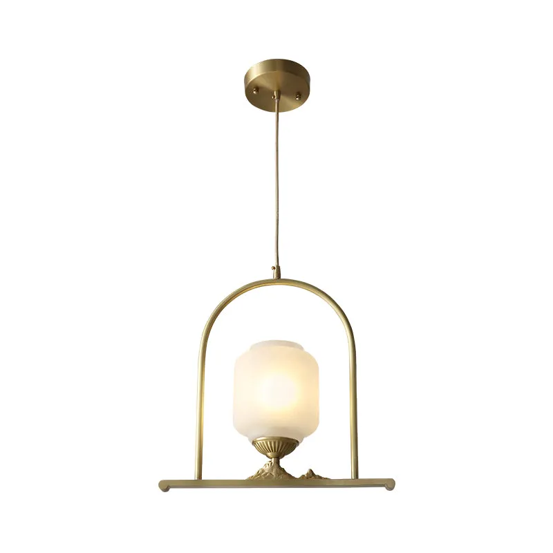Opaal glazen pot hangende verlichtingsarmatuur Modern 1-kops messing plafondlamp voor restaurant Clearhalo