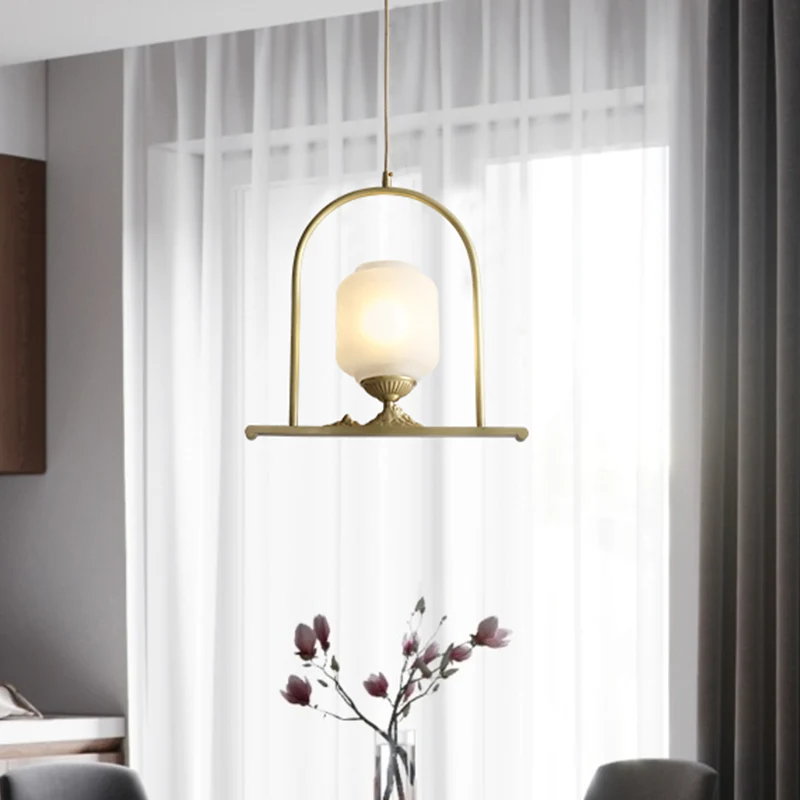 Opaal glazen pot hangende verlichtingsarmatuur Modern 1-kops messing plafondlamp voor restaurant Clearhalo