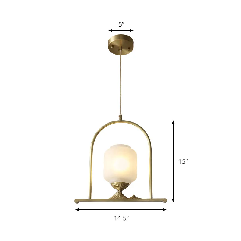 Opaal glazen pot hangende verlichtingsarmatuur Modern 1-kops messing plafondlamp voor restaurant Clearhalo