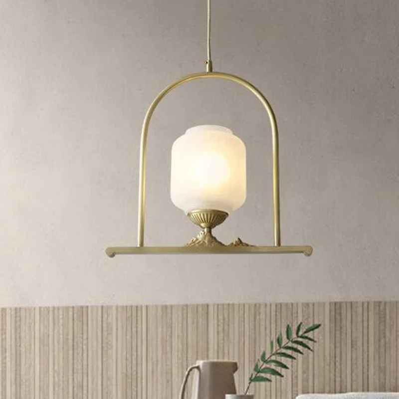 Opaal glazen pot hangende verlichtingsarmatuur Modern 1-kops messing plafondlamp voor restaurant Clearhalo