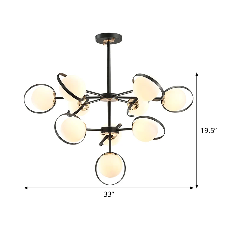 Opaalglas 3-laags Modo hanglamp Moderne hangende kroonluchter met 10 koppen zwart met ringdetail Clearhalo