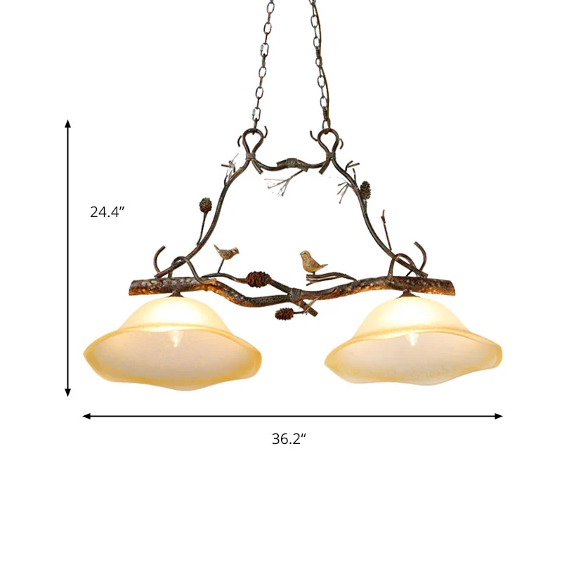 Opaalglas geschulpte eilandhanglamp Rustieke slaapkamerhanglamp met 2 lampen beige Clearhalo