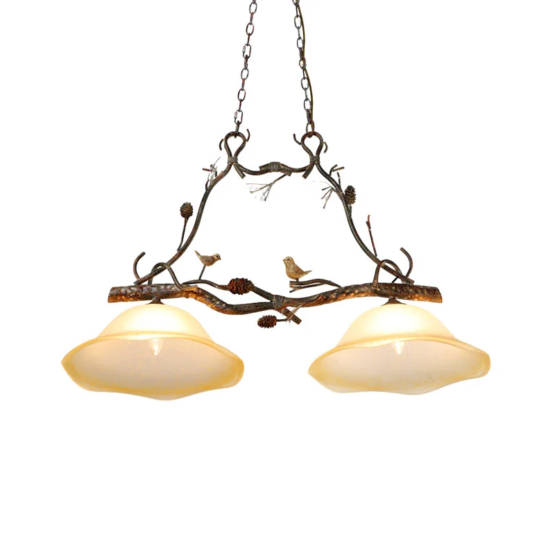 Opaalglas geschulpte eilandhanglamp Rustieke slaapkamerhanglamp met 2 lampen beige Clearhalo