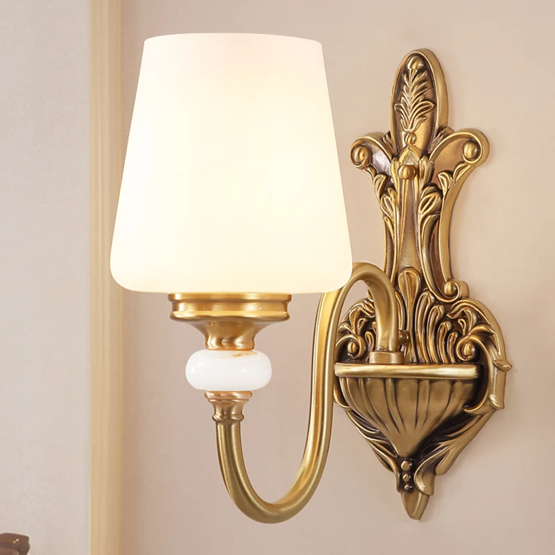 Opaalglas taps toelopende schanslamp Vintage stijlvolle 1/2-lichts slaapkamer wandgemonteerde lamp met gouden zwanenhalsar...