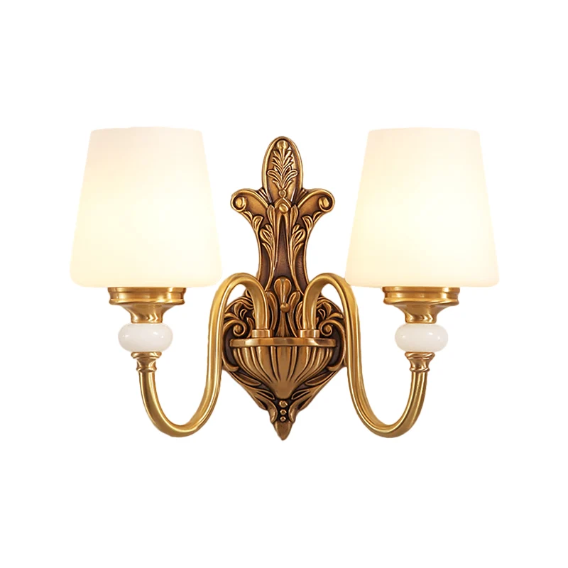 Opaalglas taps toelopende schanslamp Vintage stijlvolle 1/2-lichts slaapkamer wandgemonteerde lamp met gouden zwanenhalsar...