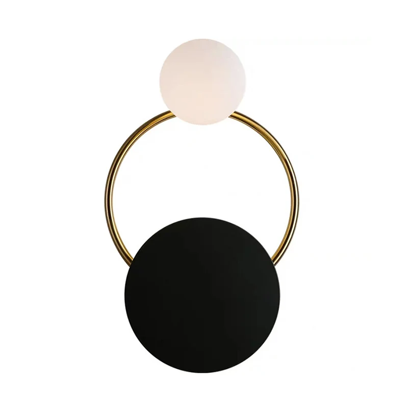 Opaline glazen wandlamp met 2 lampen, vintage stijl, zwarte bol, slaapkamerwandkandelaar met ronde achterplaat Clearhalo