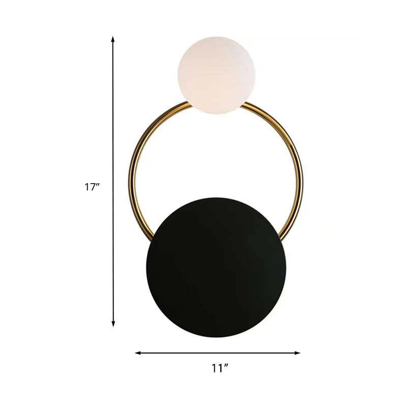 Opaline glazen wandlamp met 2 lampen, vintage stijl, zwarte bol, slaapkamerwandkandelaar met ronde achterplaat Clearhalo