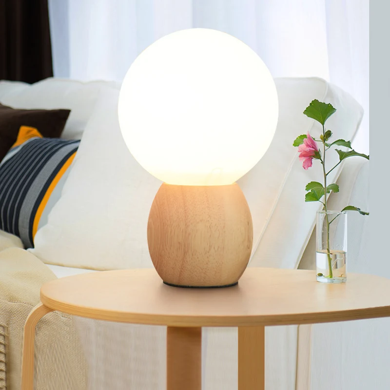Orb Nachtkastje Lamp Matglas 1 Kop Minimalistische Nachtverlichting met Houten Basis Clearhalo