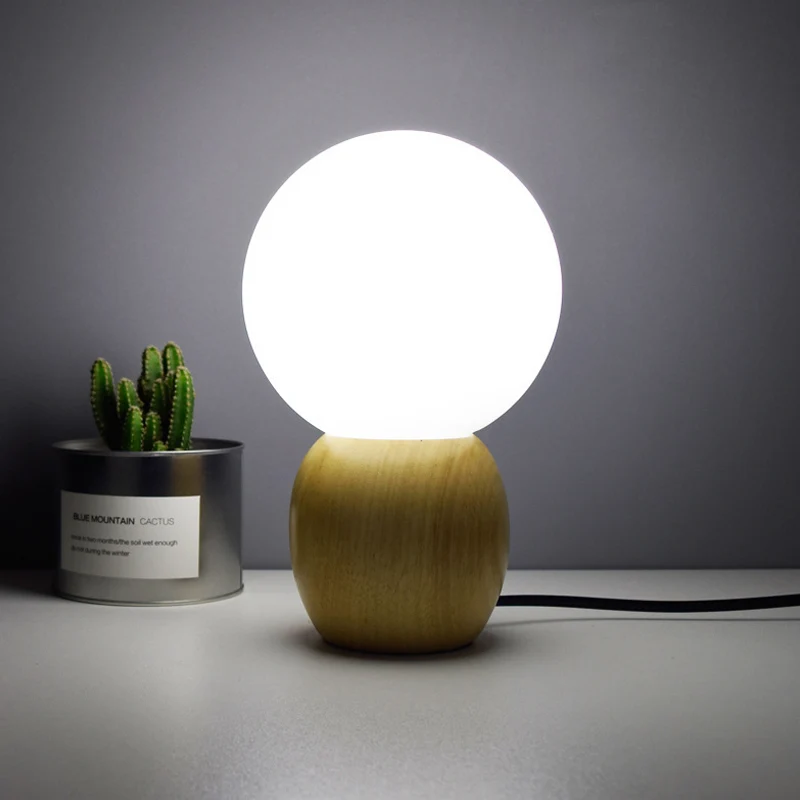 Orb Nachtkastje Lamp Matglas 1 Kop Minimalistische Nachtverlichting met Houten Basis Clearhalo