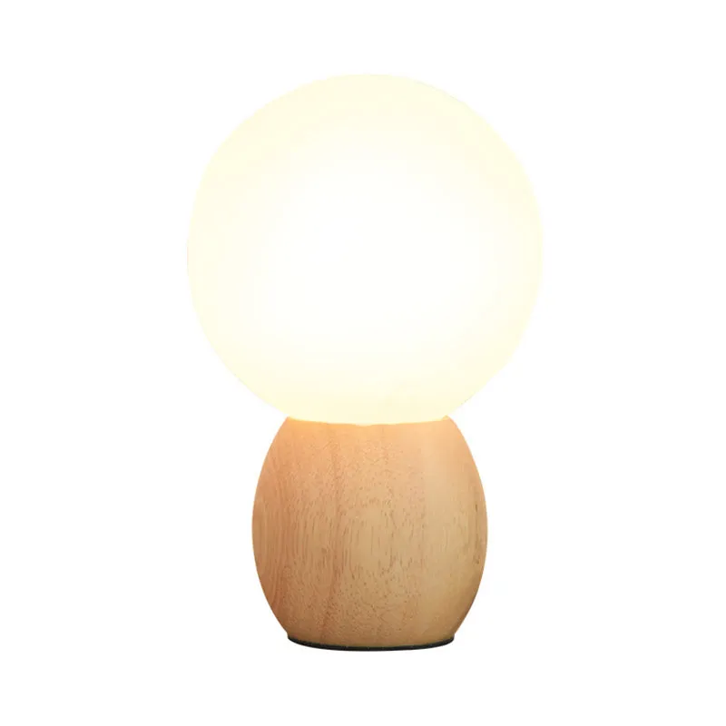 Orb Nachtkastje Lamp Matglas 1 Kop Minimalistische Nachtverlichting met Houten Basis Clearhalo