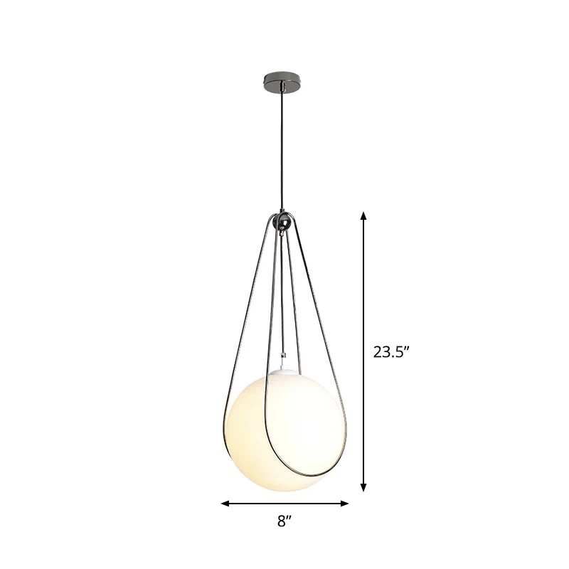 Orb Restaurant Hanglampset Wit matglas 1 kop Eenvoudige plafondhanglamp met druppelvormig ijzeren frame Clearhalo