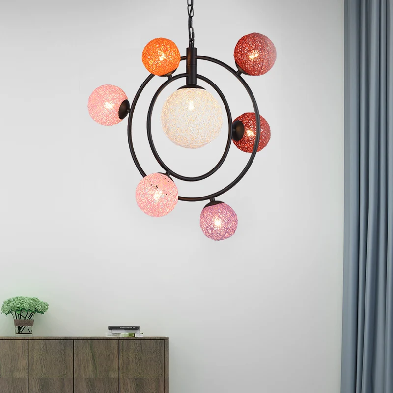 Orbit gesloten glazen hangende kroonluchter, 4/7-lichts plafondlamp met zwart/witte ophangring Clearhalo
