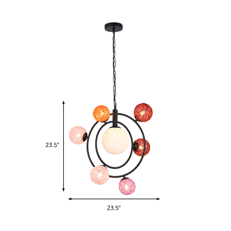Orbit gesloten glazen hangende kroonluchter, 4/7-lichts plafondlamp met zwart/witte ophangring Clearhalo