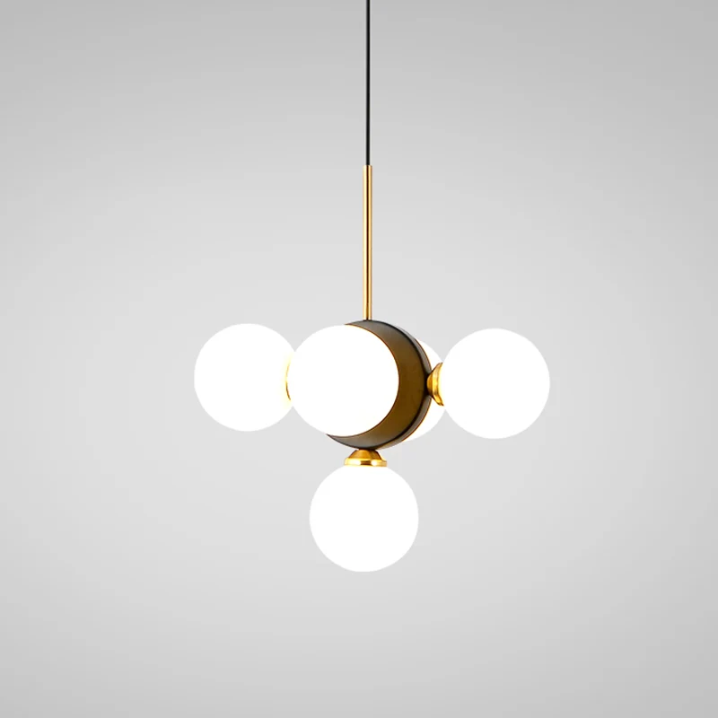 Orbs Restaurant Kroonluchter Hanglamp Wit/Amber Glas 5 Lichten Mid Century Plafond Hanglamp met Burst Design Clearhalo