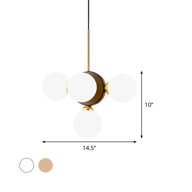 Orbs Restaurant Kroonluchter Hanglamp Wit/Amber Glas 5 Lichten Mid Century Plafond Hanglamp met Burst Design Clearhalo