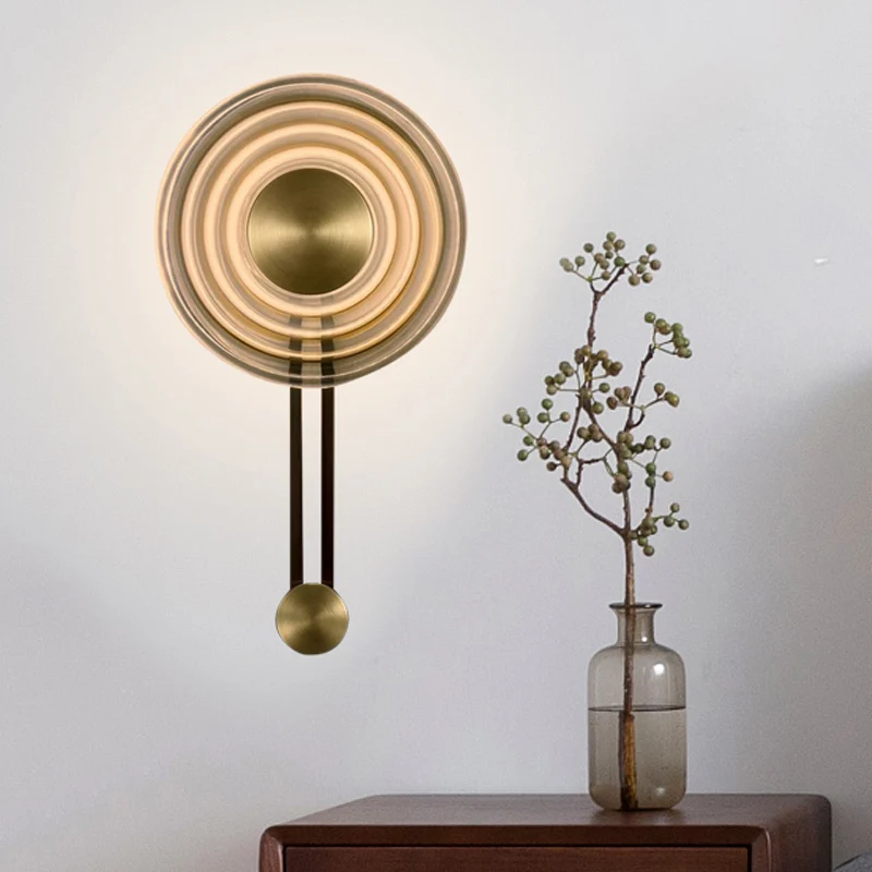 Oriental Gong Bell Flush Wall Sconce Vintage gegolfd glas Single Lounge wandgemonteerd armatuur antiek goud Clearhalo