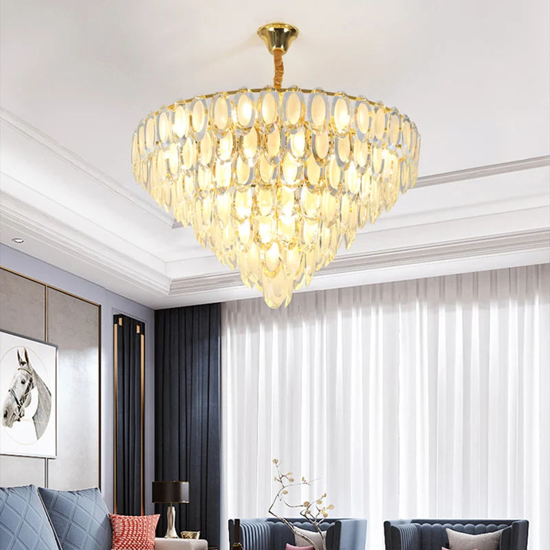 Ovaal kristal goud semi-inbouw gelaagd 5 lampen moderne stijl plafondinbouwlamp voor woonkamer Clearhalo
