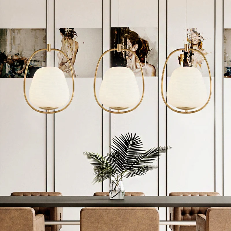 Ovale eetkamer hanglamp wit glas 1-lichts moderne hanglamp goud met ijzeren ring Clearhalo
