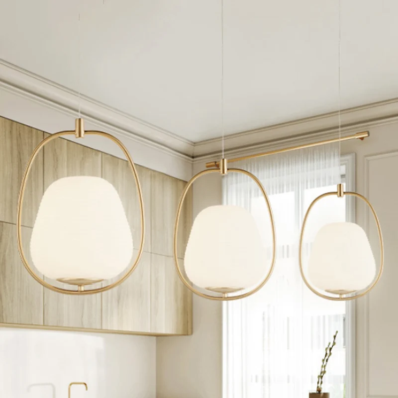 Ovale eetkamer hanglamp wit glas 1-lichts moderne hanglamp goud met ijzeren ring Clearhalo