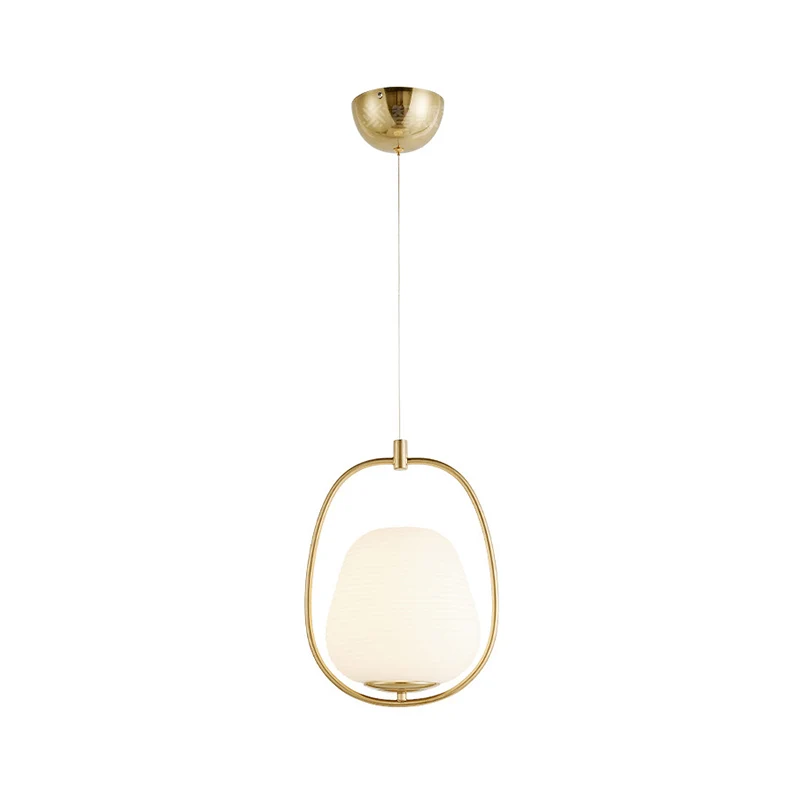 Ovale eetkamer hanglamp wit glas 1-lichts moderne hanglamp goud met ijzeren ring Clearhalo
