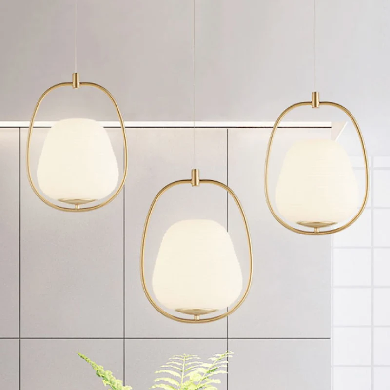 Ovale eetkamer hanglamp wit glas 1-lichts moderne hanglamp goud met ijzeren ring Clearhalo