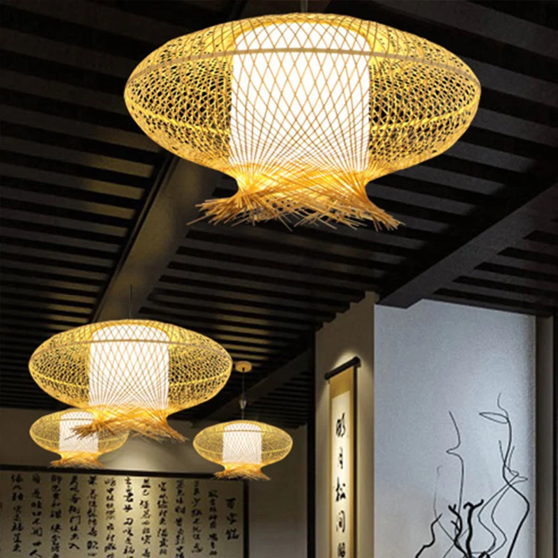 Ovale hanglamp Asia Bamboo 1 lamp Kaki plafondhanglamp met binnencilinder witte kap Clearhalo