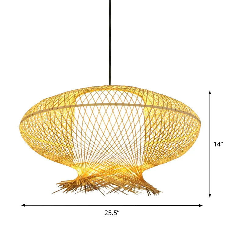 Ovale hanglamp Asia Bamboo 1 lamp Kaki plafondhanglamp met binnencilinder witte kap Clearhalo