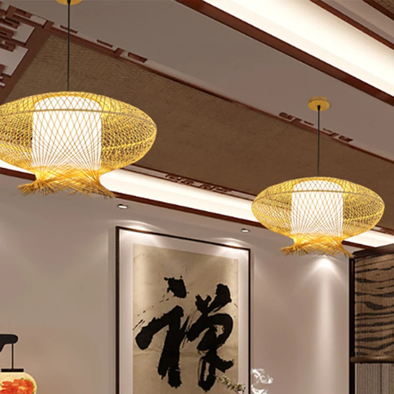 Ovale hanglamp Asia Bamboo 1 lamp Kaki plafondhanglamp met binnencilinder witte kap Clearhalo