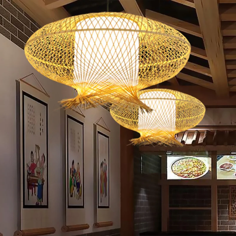 Ovale hanglamp Asia Bamboo 1 lamp Kaki plafondhanglamp met binnencilinder witte kap Clearhalo