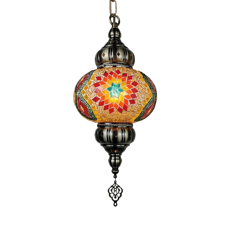 Ovale hanglampset van gebrandschilderd glas Traditionele hanglamp met 1 hoofdslaapkamer wit/rood/oranje Clearhalo
