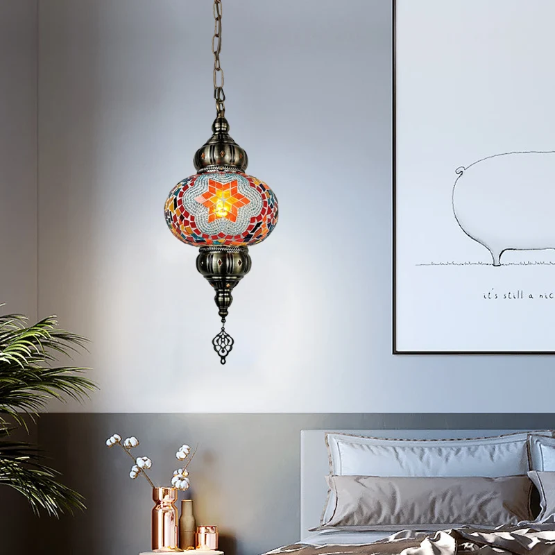 Ovale hanglampset van gebrandschilderd glas Traditionele hanglamp met 1 hoofdslaapkamer wit/rood/oranje Clearhalo