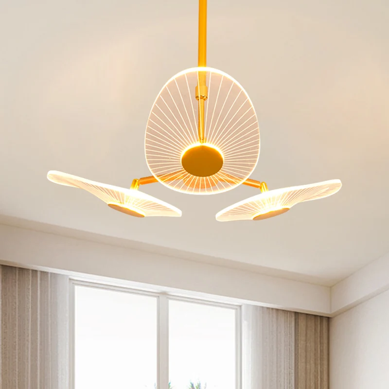 Ovale kroonluchter licht modernistisch acryl LED goud hanglampset warm/wit licht voor slaapkamer Clearhalo